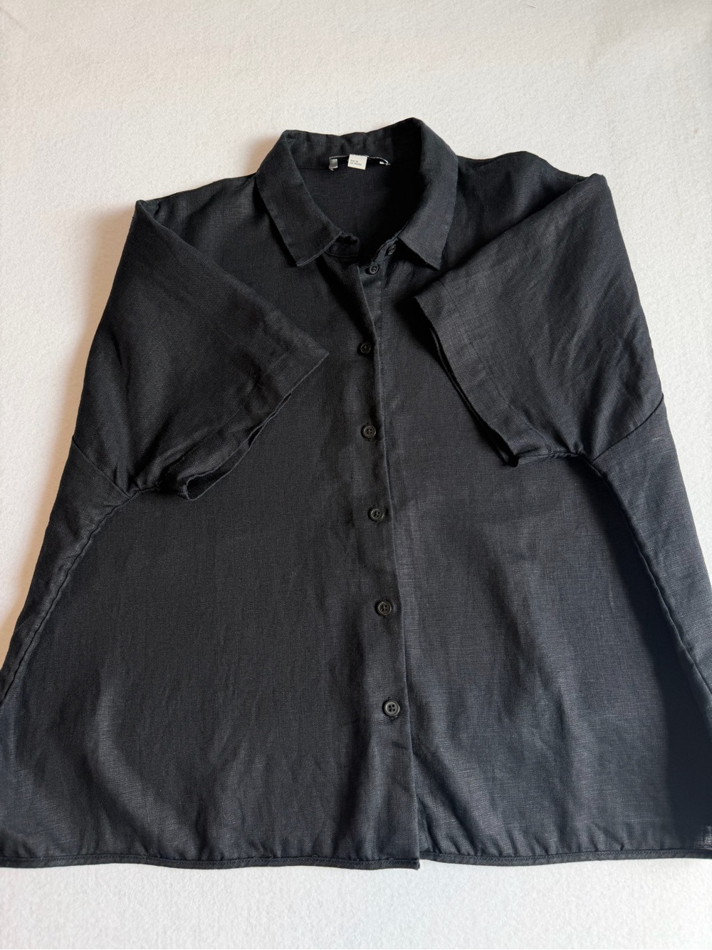COS Oversized Linen Button Front Shirt Black Boxy Short Sleeve Women’s US 8 - Picture 3 of 11